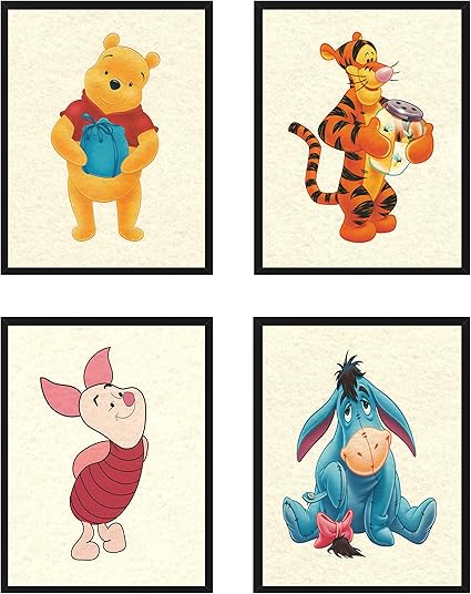 Winnie The Pooh Prints Nursery Wall Art Set Of 4 Piglet Tigger Eeyore 8x10 Prints Amazon Co Uk Welcome