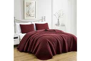 Chezmoi Collection Luca 3-Piece Oversized Bedspread Set, Queen Size, Burgundy - Summer Quilt Lightweight Microfiber Bedspread 100 x 106 - Floral Medallion Pattern Coverlet for All Season