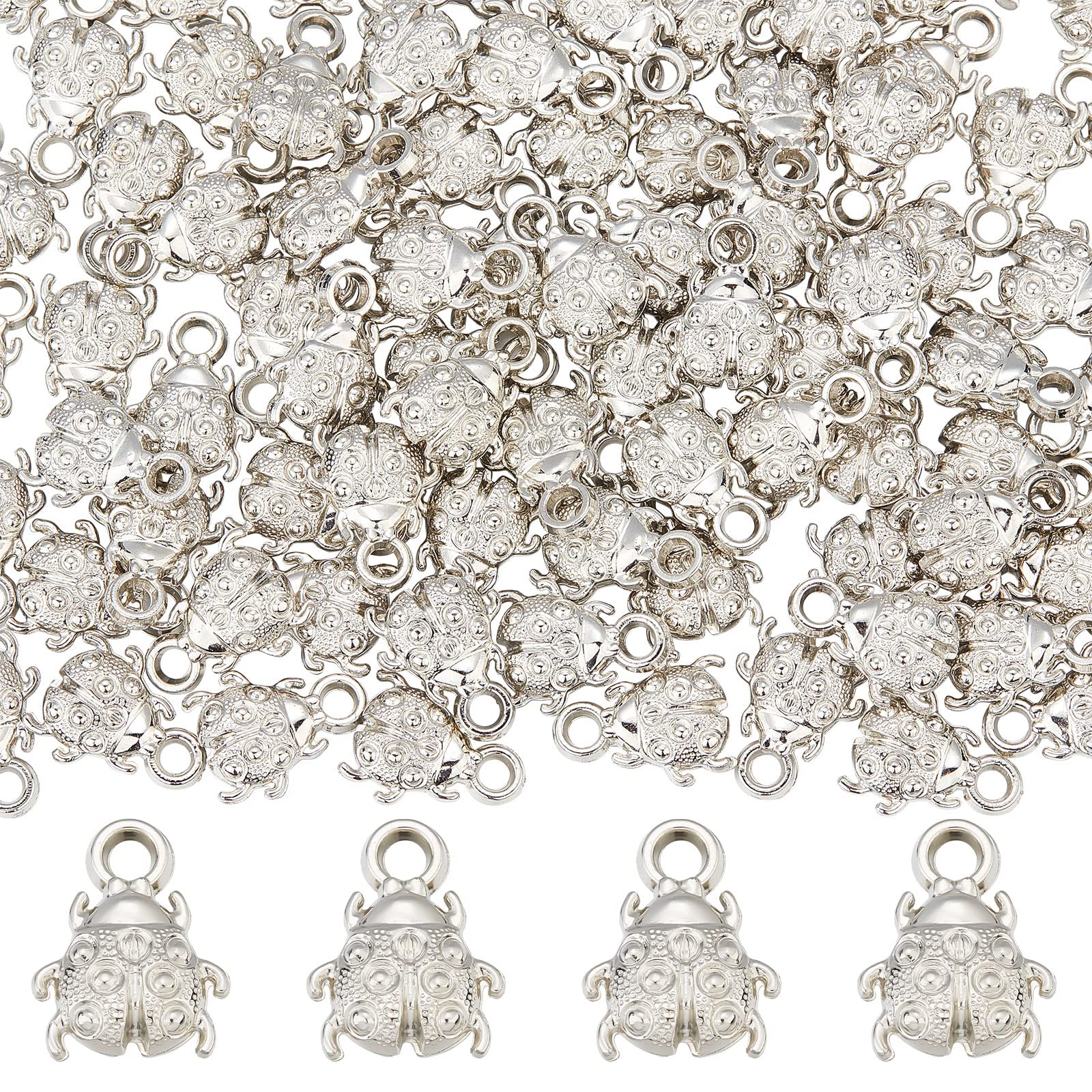 DICOSMETIC 100Pcs Ladybug Charms Animal Theme Charm Fly Insect Pendant Flying Ladybirds Insect Charms Platinum ABS Plastic Charm for Bracelet Necklace Earring DIY Jewelry Craft Making, Hole: 3mm