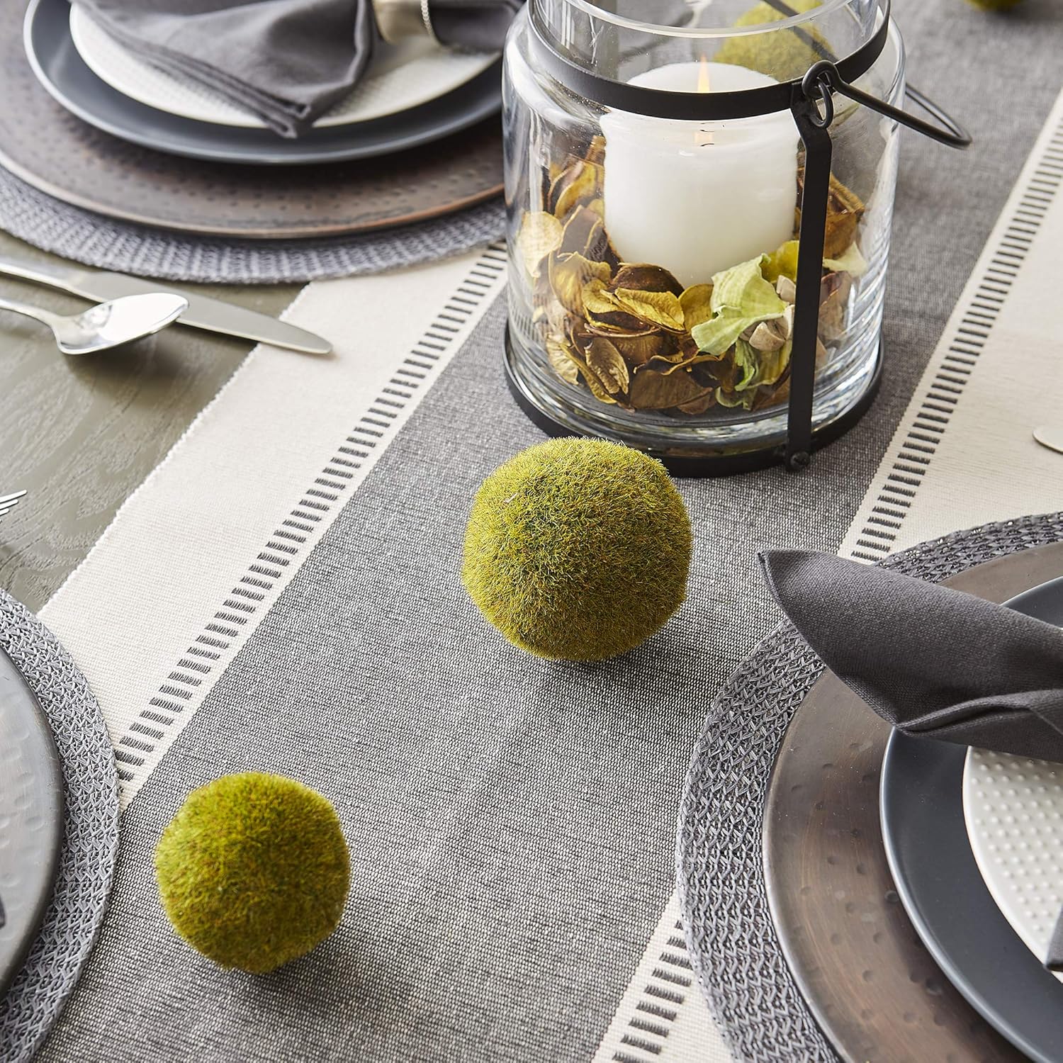 DII Dobby Stripe Woven Table Runner, 13x72, Mineral Gray: Home & Kitchen