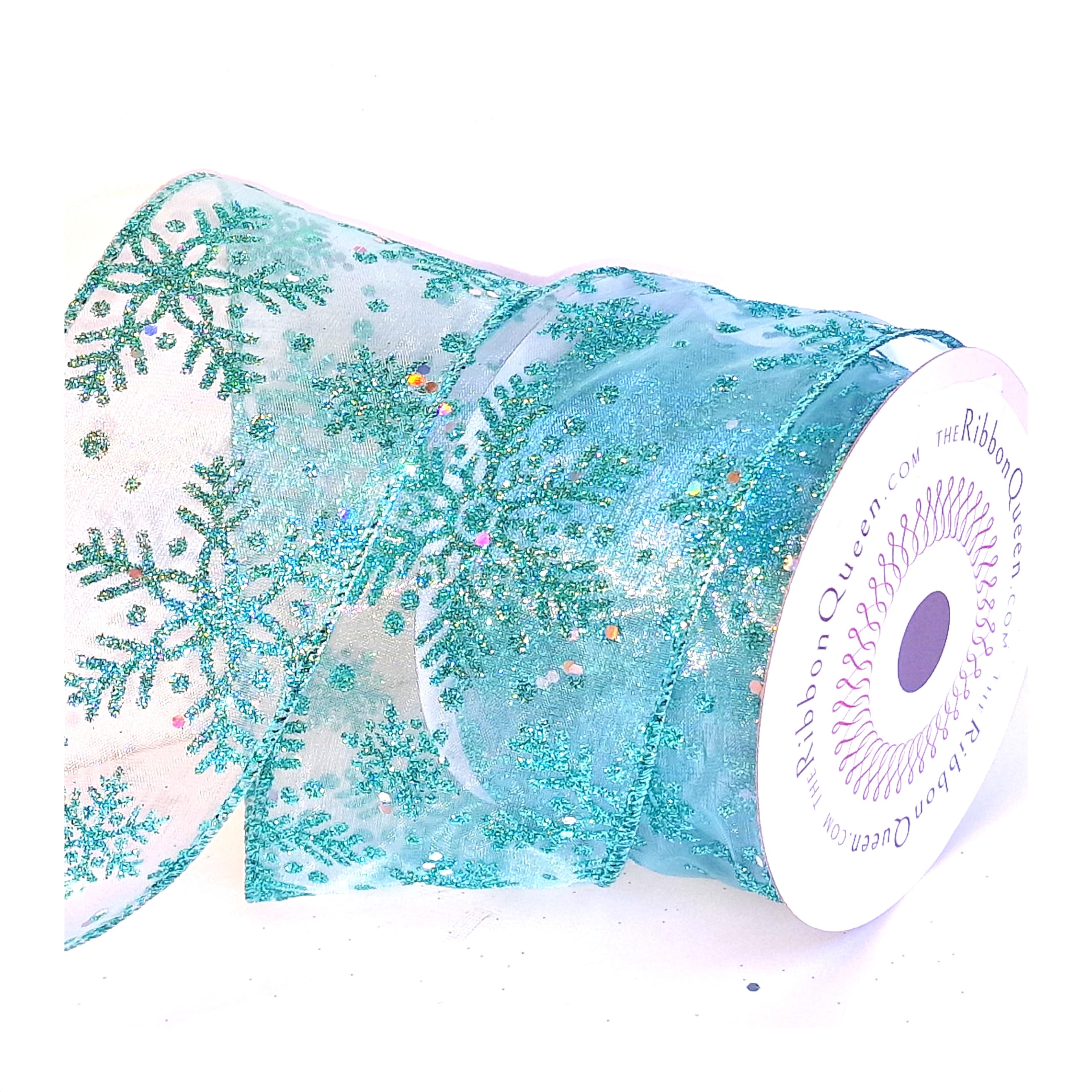 9m x 2.5” (63mm) Roll Wire Wired Edged Edge Christmas Ribbon Tree Tinsel Wreath Gift Bows. from a UK Specialist Company – Buy with Confidence. Glitter, Burlap. (9m ICY Aqua Glittery Snowflakes)