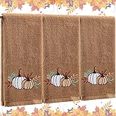 Fanfanwin 3 Pcs Thanksgiving Hand Towels for Bathroom 13.8 x 29.5 Inch Fall Decorative Bath Towels Sets 100% Cotton Embroidered Pumpkin Autumn Maple Bathroom Decor