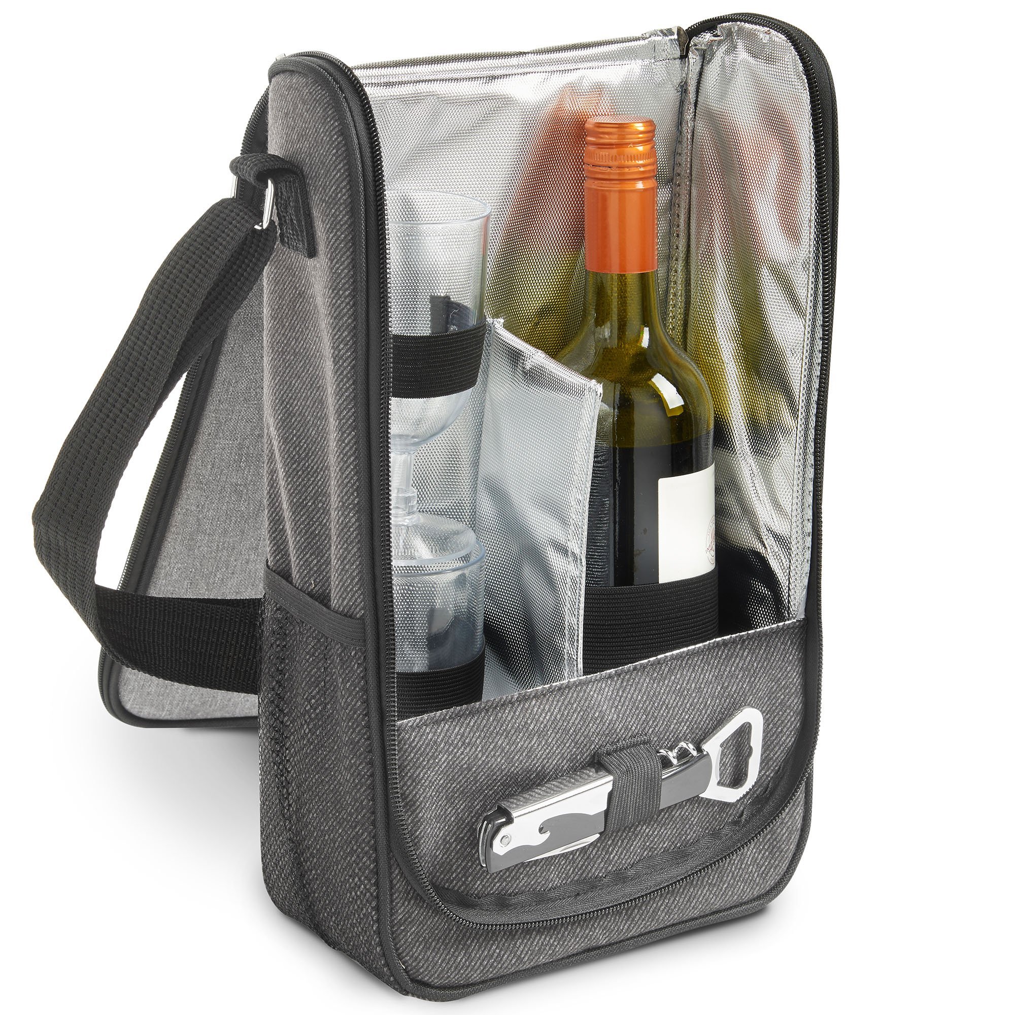Galleon VonShef 2 Person Woven Grey Wine Carrier Bag Tote Cooler