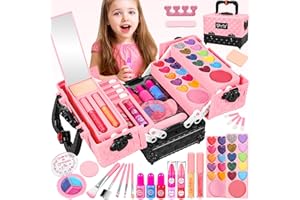 KUOVEI Kids Makeup Kit for Little Girls,44 Pcs Washable Makeup Kit,Kids Real Girls Makeup Kit with Cosmetic Case,Pretend Play Makeup Set Toys Birthday Gifts for 3 4 5 6 7 8-12 Years Old Toddler Girls,Kids