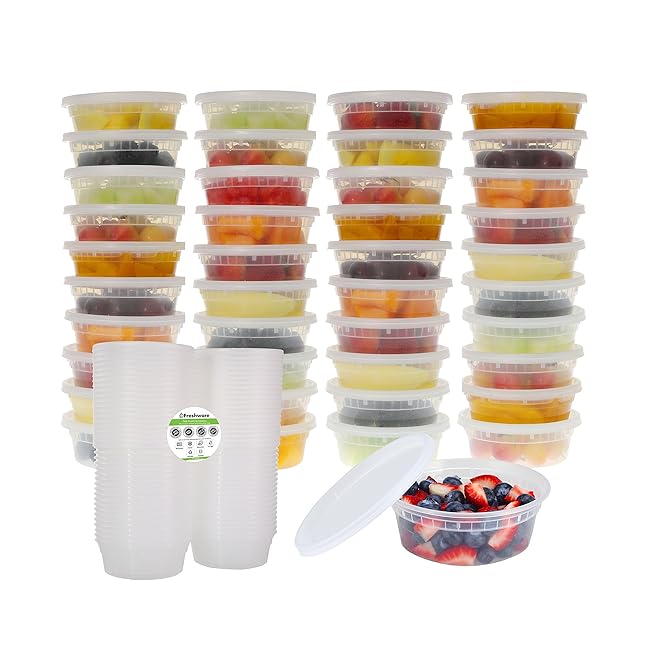 Freshware 40-Pack 8 oz Plastic Food Storage Co...