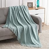 BOURINA Aqua Throw Blanket 50x60 Inches Throw Textured Solid Soft Sofa Couch Decorative Knit Blanket