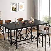 Tribesigns 63-Inch Counter Height Bar Table with Metal Footrest (Black) | Industrial Rectangle Pub Table, Wood Kitchen Dining Table with Sturdy Metal Frame for Dining Room, Home Bar