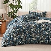 Bedsure Duvet Cover Queen Size - Reversible Floral Duvet Cover Set with Zipper Closure, 3 Pieces Navy Blue Bedding Set with 8 Corner Ties and 2 Pillow Shams 20"x26"