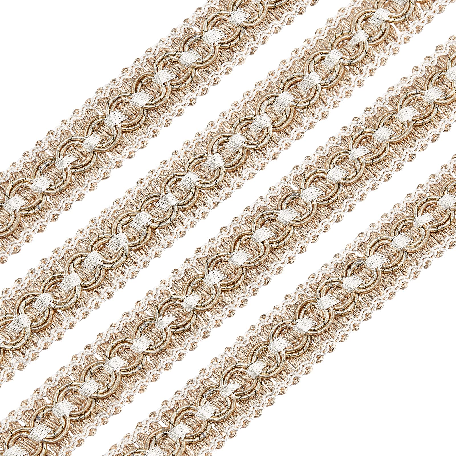 FINGERINSPIRE 11.5m 20mm Light Brown Woven Braid Trim Handmade Polyester Sewing White Edge Wave Braid Trim Crafts Decorative Trim with Card for Curtain Slipcover DIY Costume Accessories