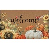 XLDLIOO Fall Pumpkin Welcome Door Mat, Autumn Thanksgiving Welcome Front Door Mat Indoor Outdoor Entrance, Fall Pumpkin Sunflower Artificial Coir Doormats Rugs for Porch Entryway Decor 30x17in