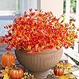 Ivydale Artificial Fake Fall Flower Plants for Outdoor Outside, 12 Bundles Faux Silk Orange Mums UV Resistant Look Real for Autumn Planter Home Porch Patio Garden Yard