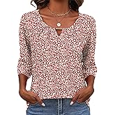 Rapbin 3/4 Length Sleeve Tops Crew Neck Casual Basic Pleated Blouses 2026 Trendy