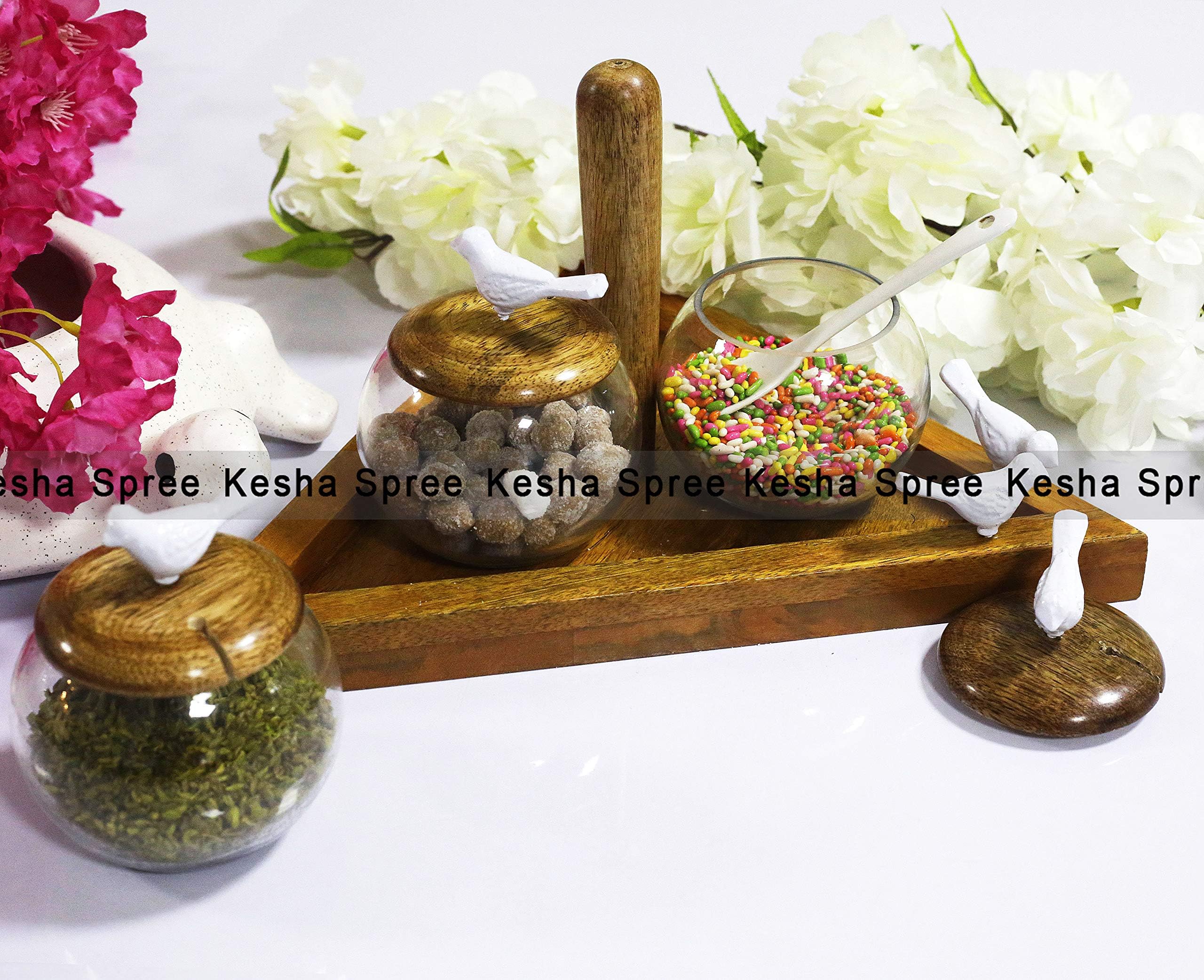 Kesha Spree® Triangular Set of 3 Container with Holder -Bird Design for Storage with Capacity of 100 Each for for Home,Kitchen,Counter.