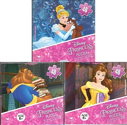 Amazon Com Disney Princess Beauty And Beast Belle Ariel Jasmine Cinderella Milo And Brave Bundle Of 3 48 Pieces In Really Cool Cube Shaped Box Great Starter Puzzles For Young Girls Ages 6