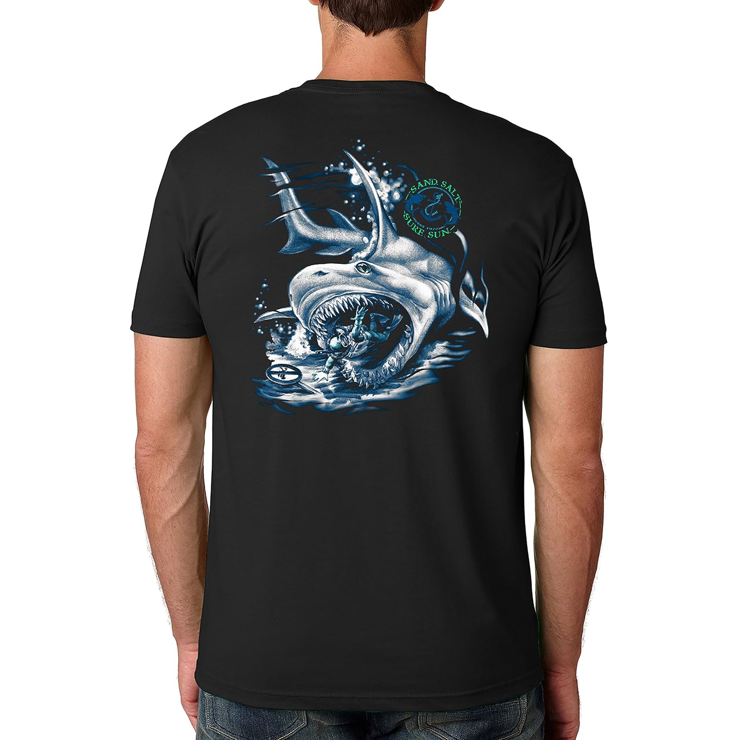 SAND.SALT.SURF.SUN. Shark Diver Attack Cotton Crew Short Sleeve Shirt