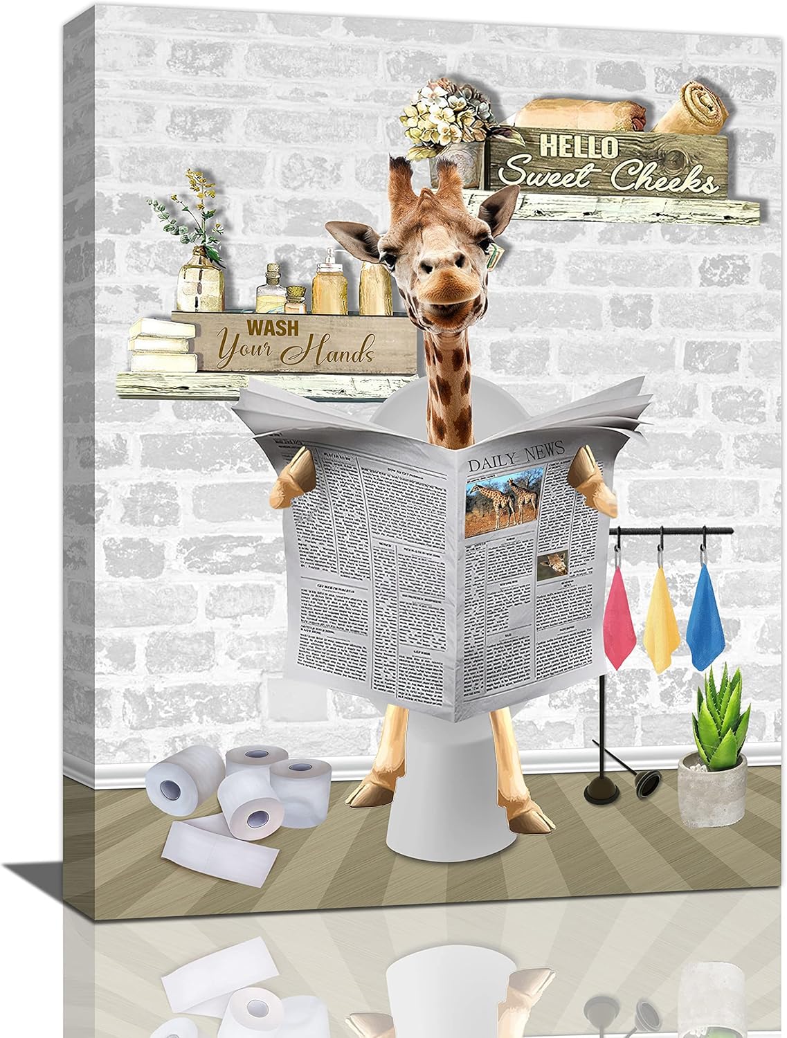 Paintings - Fuzawet Giraffe Bathroom Decor Wall Art on Toilet Canvas Funny Animal Pictures for Framed Modern Painting Artwork Decoration Ready to Hang 12x16 in Giraffe decor