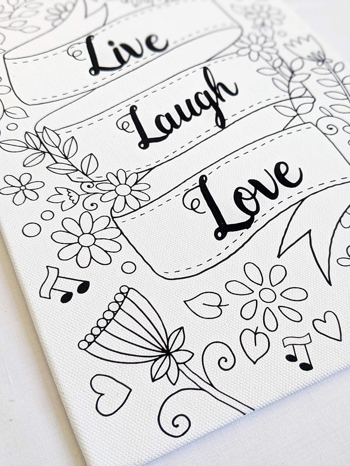Live Laugh Love Doodle Coloring Canvas For Adults Stretched Primed Canvas To Color Paintings