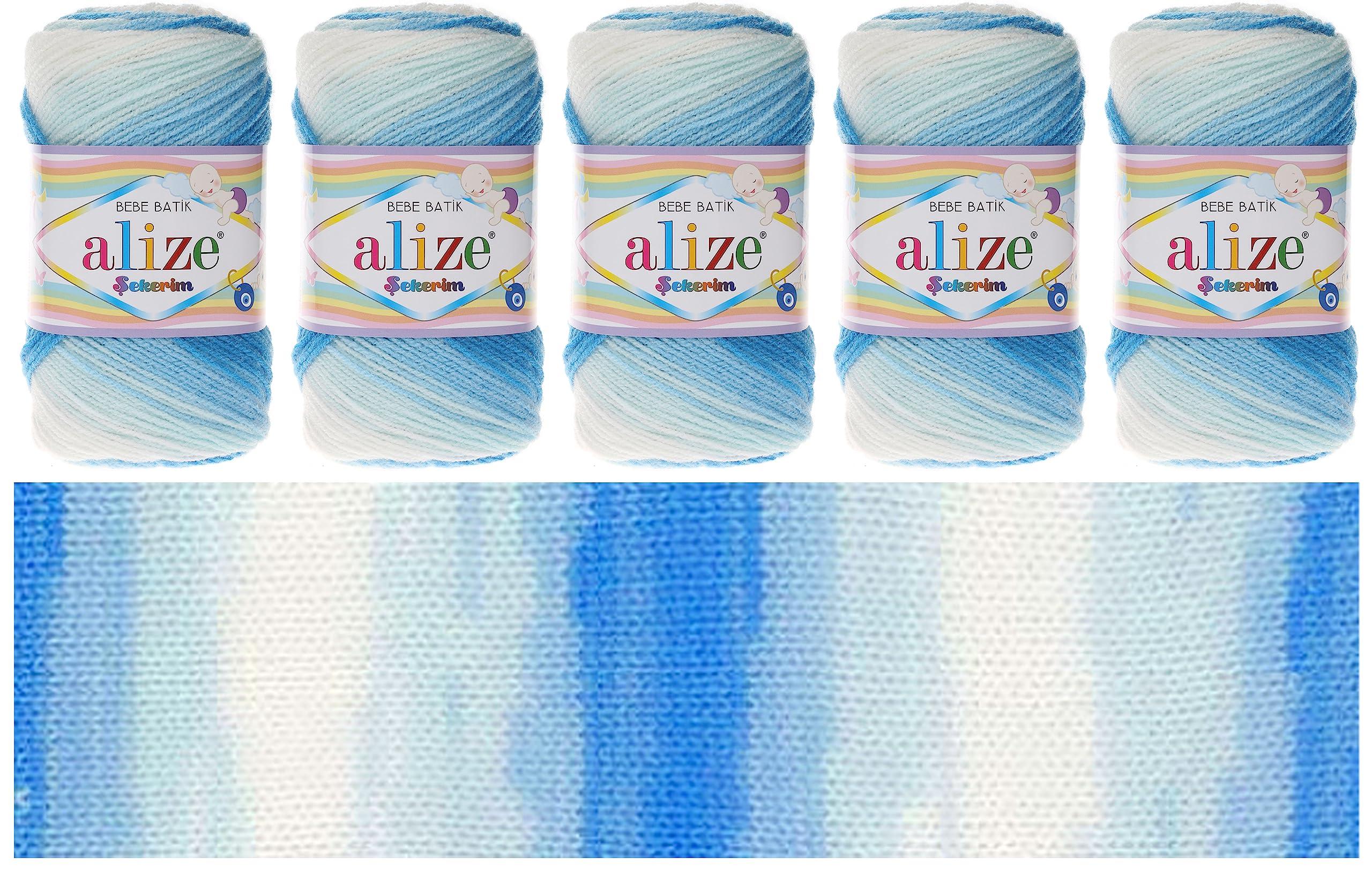 Alize Sekerim Bebe Batik Yarn 5 x 100g, 320m, 100% Acrylic Baby Wool, Baby Yarn, Batik Wool, Multicoloured Baby Wool, Crochet Wool, Gradient Wool, DK Batik Yarn, DK Batik Wool, Gradient Yarn, (2130)