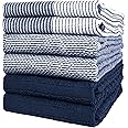 Premium Kitchen Dish Hand Towels (20”x 28”, 6 Pack) | Large,Cotton Flat & Terry Highly Absorbent Tea Towels Set with Hanging Loop | Navy Blue