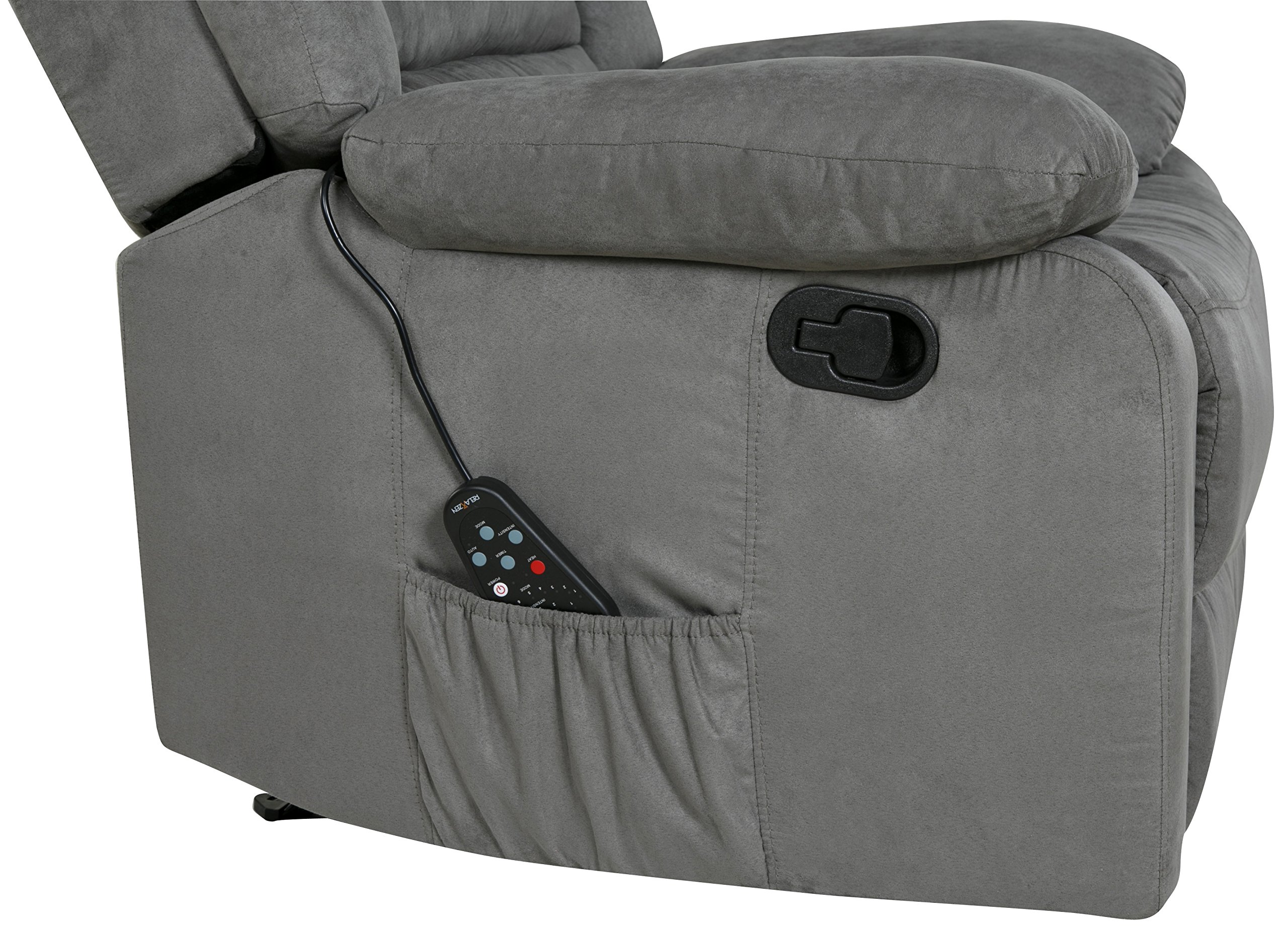 Relaxzen Massage Rocker Recliner with Heat and USB, Gray Microfiber