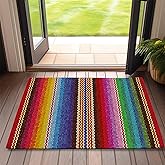 Front Door Mat,Mexican Indoor Outdoor Entrance Ethnic Stripes Rainbow Welcome Doormats,Non-Slip Low Profile Entryway Mats for Porch Patio 17''x30''