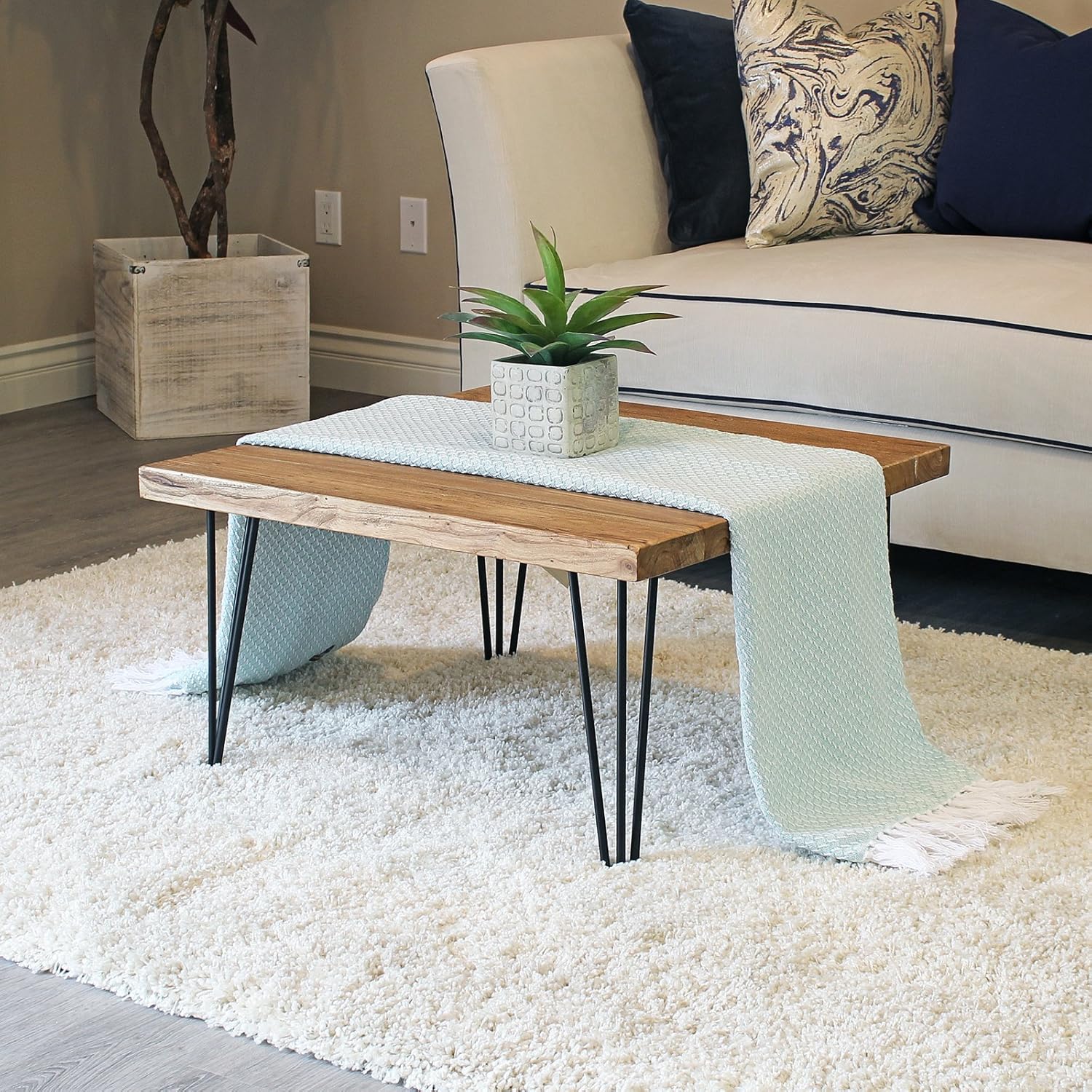 WELLAND Rustic Square Old Elm Coffee Table: Kitchen & Dining