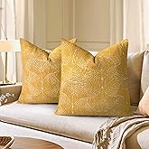 AELS Boho Decorative Textured Throw Pillow Covers 22x22, Organic Modern Mid Century Rainbow Tufted Pillow Case, Farmhouse Rustic Geometric Woven Cushion Case for Bed Couch Sofa, Mustard Yellow