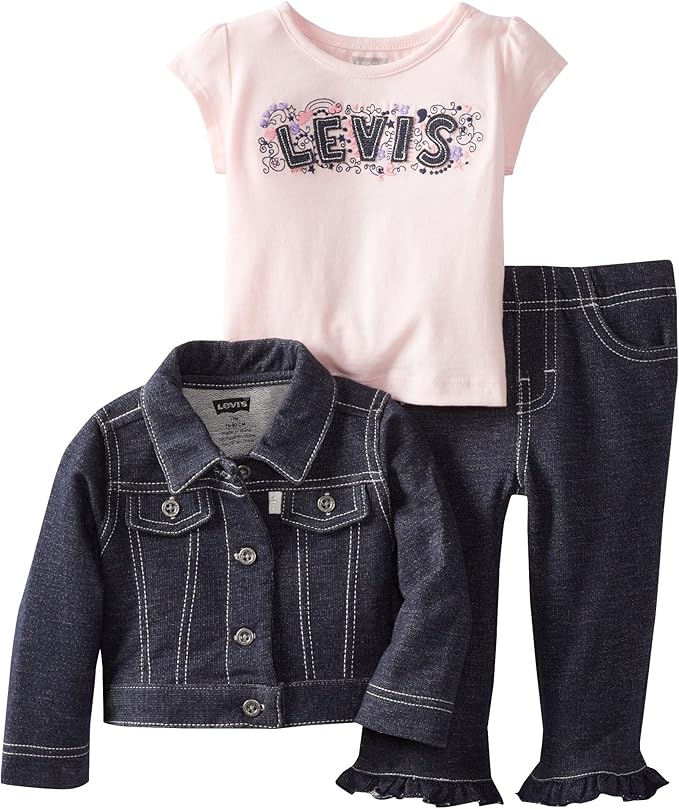 Levi's Baby Girls' 3 Piece Denim Set, Indigo, 12 Months