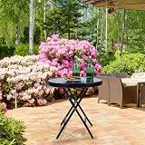 PHI VILLA Folding Side Table - Blue Small Round Patio Coffee Table view 2