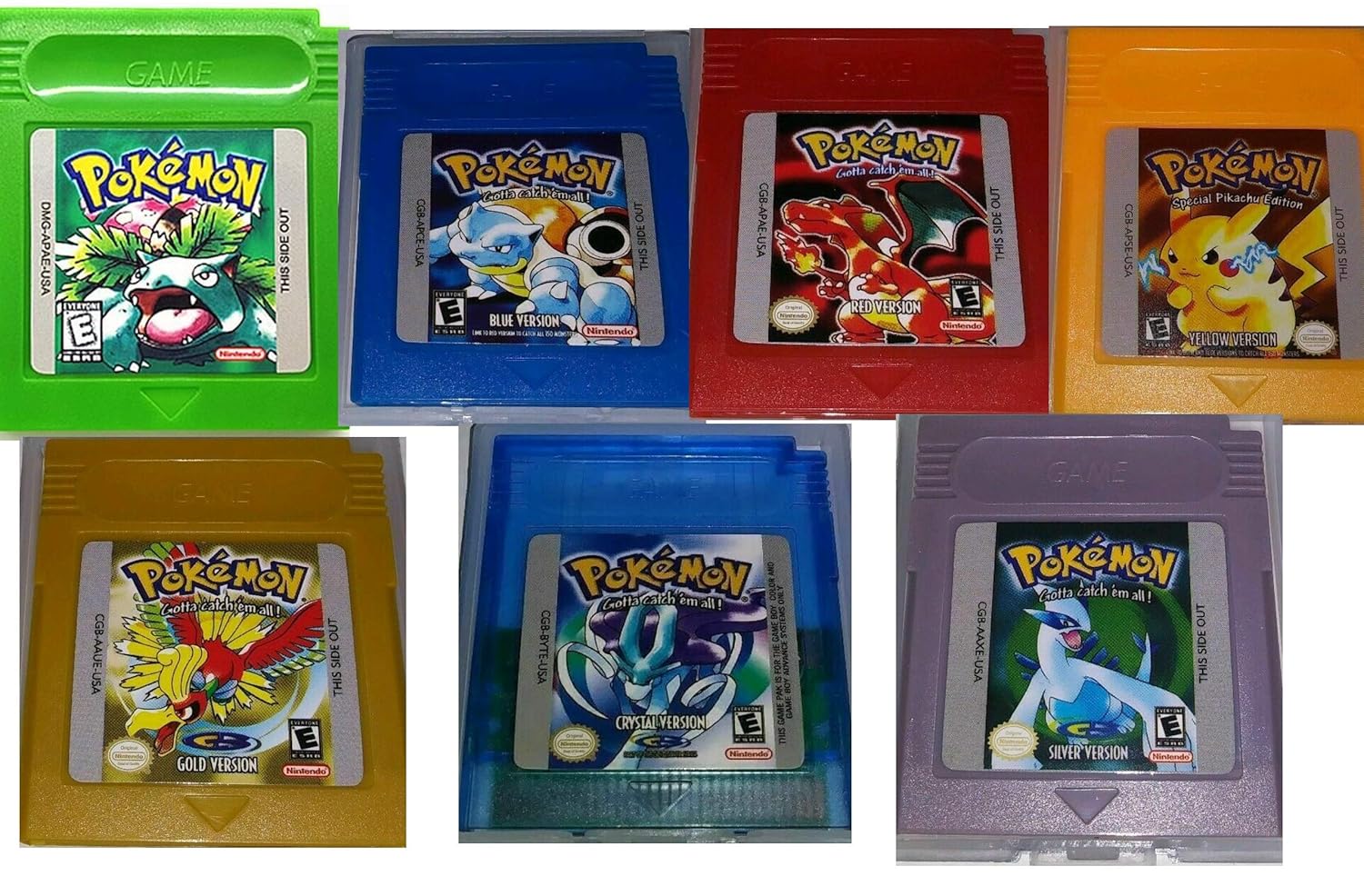 Amazon Com Pokemon Gameboy Color Collection 7 Pack Green Blue Red Yellow Gold Crystal Silver Usa Video Games