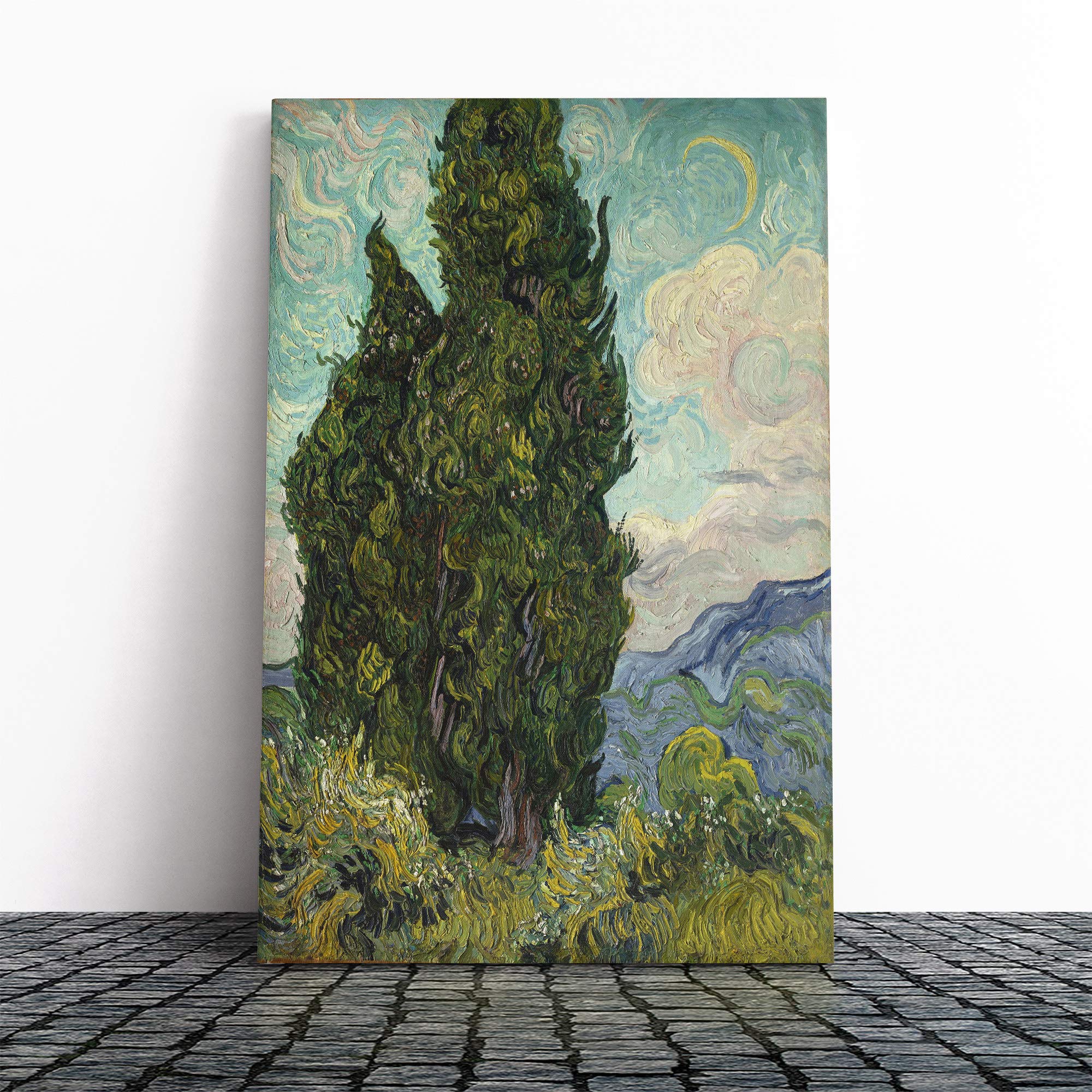 Vincent Van Gogh Cypresses Canvas Print | Gallery Wrapped 30mm Frame Wall Art | 20x14 inches | Ready to Hang | Modern Picture | Living Room Bedroom Lounge Office