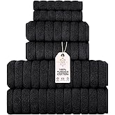 Classic Turkish Towels CTT Luxury 6 Piece Towel Set, 100% Turkish Cotton, Quick Drying, Highly Absorbent & Comfy, Includes 2 Bath Towels, 2 Hand Towels & 2 Washcloths | (Black)
