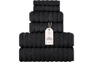 Classic Turkish Towels CTT Luxury 6 Piece Towel Set, 100% Turkish Cotton, Quick Drying, Highly Absorbent & Comfy, Includes 2 Bath Towels, 2 Hand Towels & 2 Washcloths | (Black)