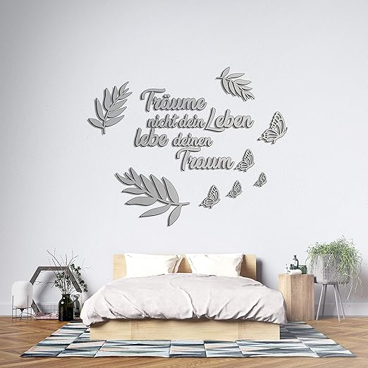 3d Wandtattoo Schlafzimmer Aus Holz Mit Dem Spruch Traume Nicht Dein Leben Lebe Dein Traum In Verschieden Farben Grosse M 70cm X 90cm Spruche Fur Wohnzimmer Oder Kinderzimmer M Grau Amazon De