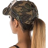 Funky Junque Messy Bun Baseball Cap - Women's Ponytail Hat with Criss Cross Design - Value Packs, Solid Colors, Camo Patterns