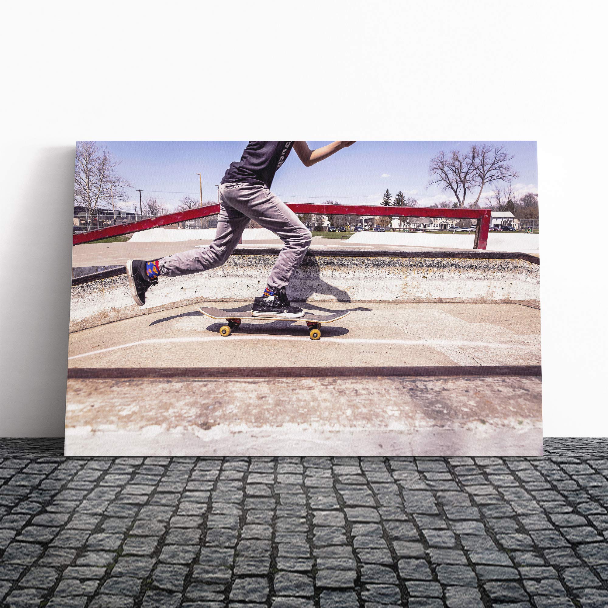 Skateboarding Skate Park (1) Canvas Print | Gallery Wrapped 30mm Frame Wall Art | 20x14 inches | Ready to Hang | Modern Landscape Picture | Living Room Bedroom Lounge Office