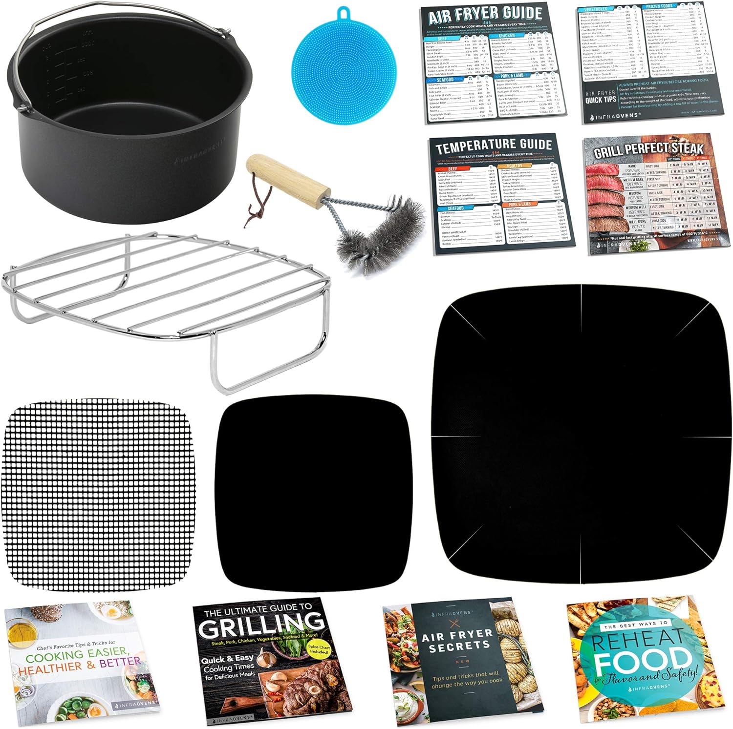 Air Fryer Accessories for Ninja, Bella, GoWise, Habor, Paula Deen, Power Airfryer Oven Elite, Vortex, Yedi, Zokop, Cozyna +More | Complete Set of Rack, Cake Pan, Cooking Guides.