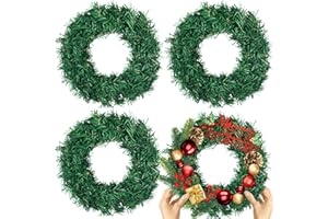 GOSODENY 4 Pcs Christmas Wreath 10 Inch Green Artificial Wreaths DIY Faux Plain Wreaths Front Door Green Farmhouse Cabinets Wreath Indoor Outdoor Wall Decor(Fresh)