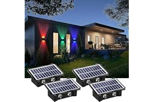 WONYO 4LEDs Multi-Color Solar Wall Lights, Up and Down Lighting Solar Outdoor Light Waterproof IP65, Solar Fence Light for Yard Garden Garage Walkway Porch Pools Deck(4 Pack)