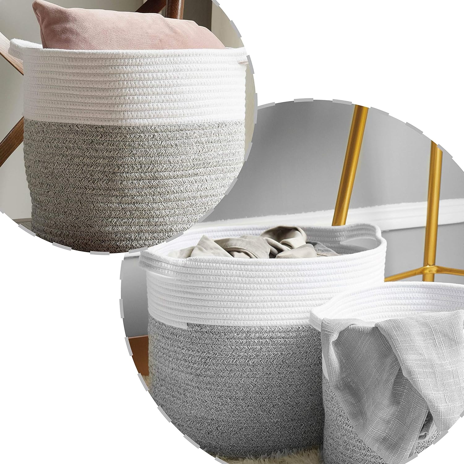 storing towels in baskets