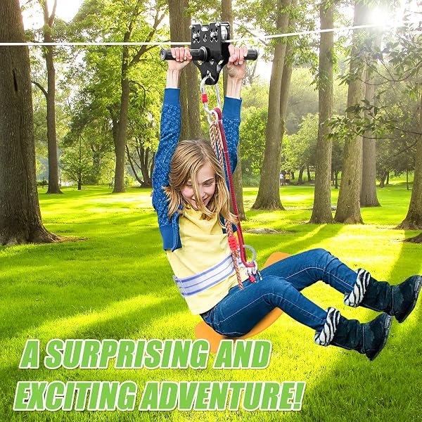 ZIPLINE FOR BACKYARD KIDS AND ADULTS,ZIPLINE KITS FOR BACKYARD WITH 120FT CABLE,6FT ZIPLINE SPRING BRAKE AND BELT,ZIP LINE TROLLEY WITH HANDLE,SEAT AND BAG