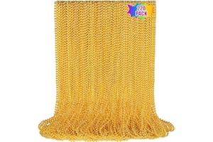 LINSIRON 220 PCS Gold Bead Necklace, 33 Inch Mardi Gras Christmas Beads, Bulk Metallic Party Beads for Mardi Gras Parade, St Patricks Day, Wedding, Birthday, Pirate Party, Carnival Party Favors