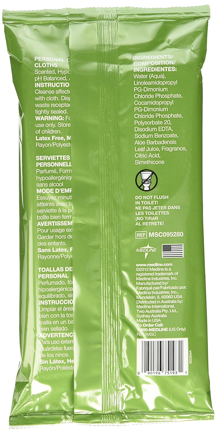 Medline MSC095280 Aloetouch Select Premium Spunlace Personal Cleansing Wipes, 24 Count (Pack of 24): Industrial & Scientific