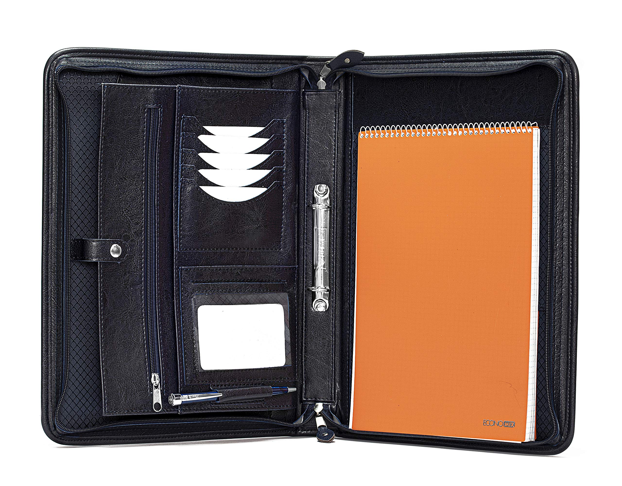 Noda Faux Pu Leather Business Padfolio Presentation Meeting Conference A4 Folder 2 Ring Binder Portfolio (Blue) — image 1