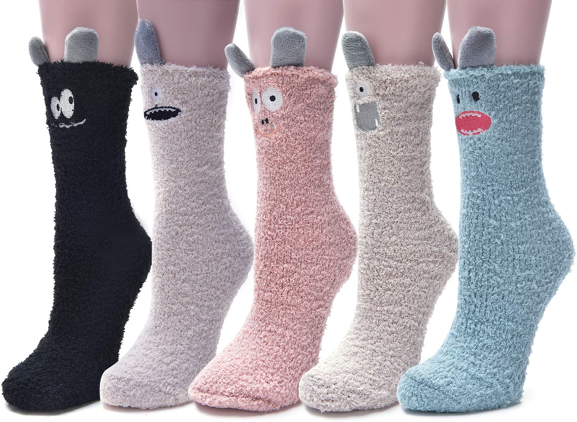 Slipper Socks for Women Funny Animal Design Microfiber Fuzzy Winter Socks Home Socks for Women Girls - 5 Pairs