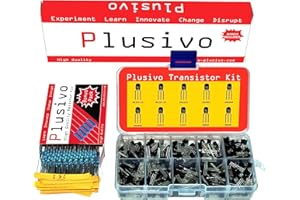 PLUSIVO Transistors Assortment Kit with Resistor Pack, 210 PNP and NPN BJT Transistors with 250 1/4 W metal film Resistors - Bipolar Transistors 2N3904 2N3906 S8050 2N2907 S8550 2N2222 BC337 C1815 BC327 A1015