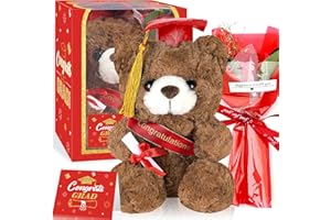 Sawowkuya Graduation Gifts Set Class of 2024 Graduation Stuffed Teddy Bear with Soap Artificial Flower Congrats Grad Card and Graduation Box with Window Graduation Gifts for Her Him (Bright Red)