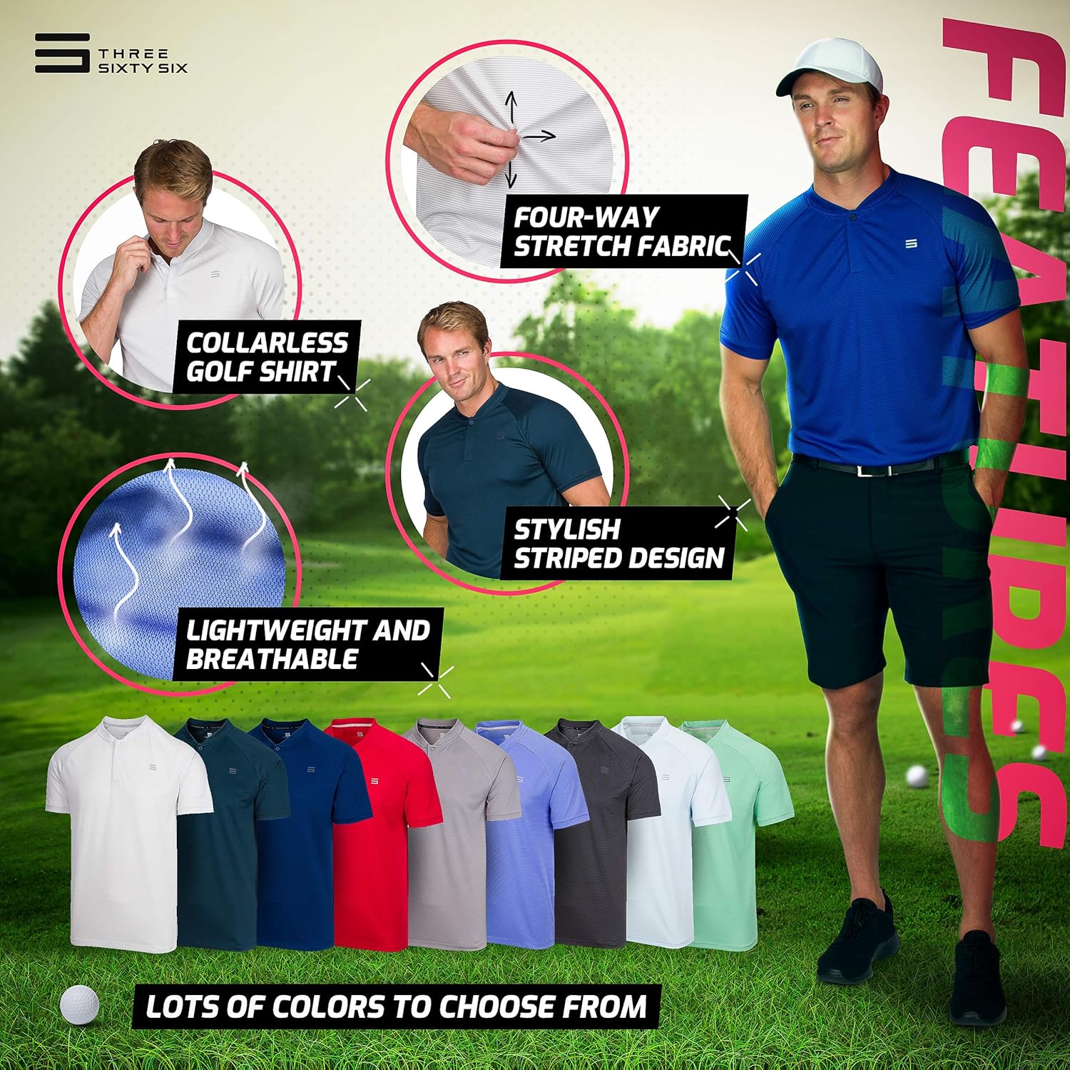 Three Sixty Six Collarless Golf Shirts for Men - Men’s Casual Dry Fit Short Sleeve Polo, Lightweight and Breathable : Clothing