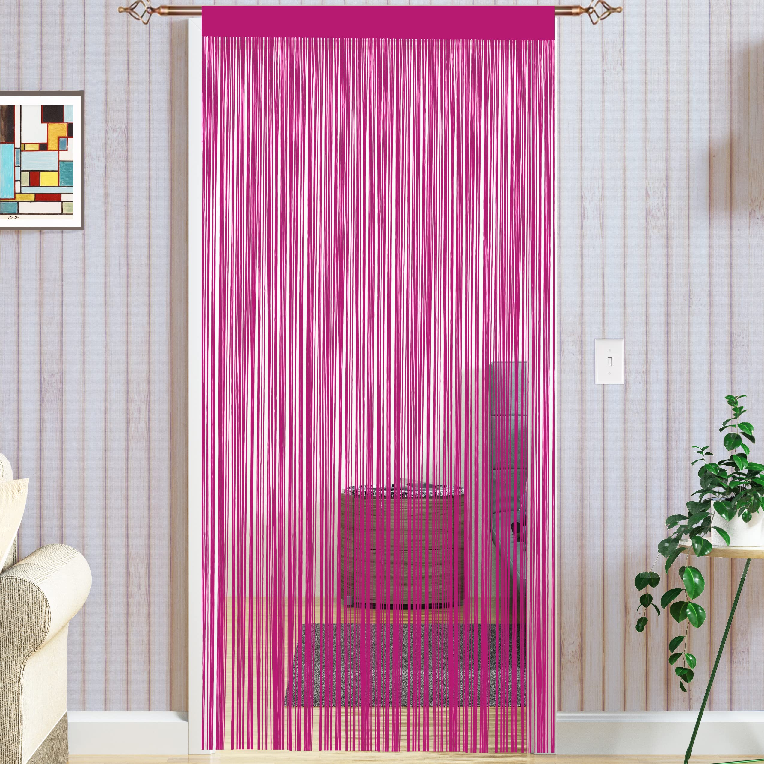 Taiyuhomes String Door Curtains Fly Screen Curtain For Window Decorations Living Room Doorways Crystal Plain Tassel (Rose, 90x200cm) — image 1