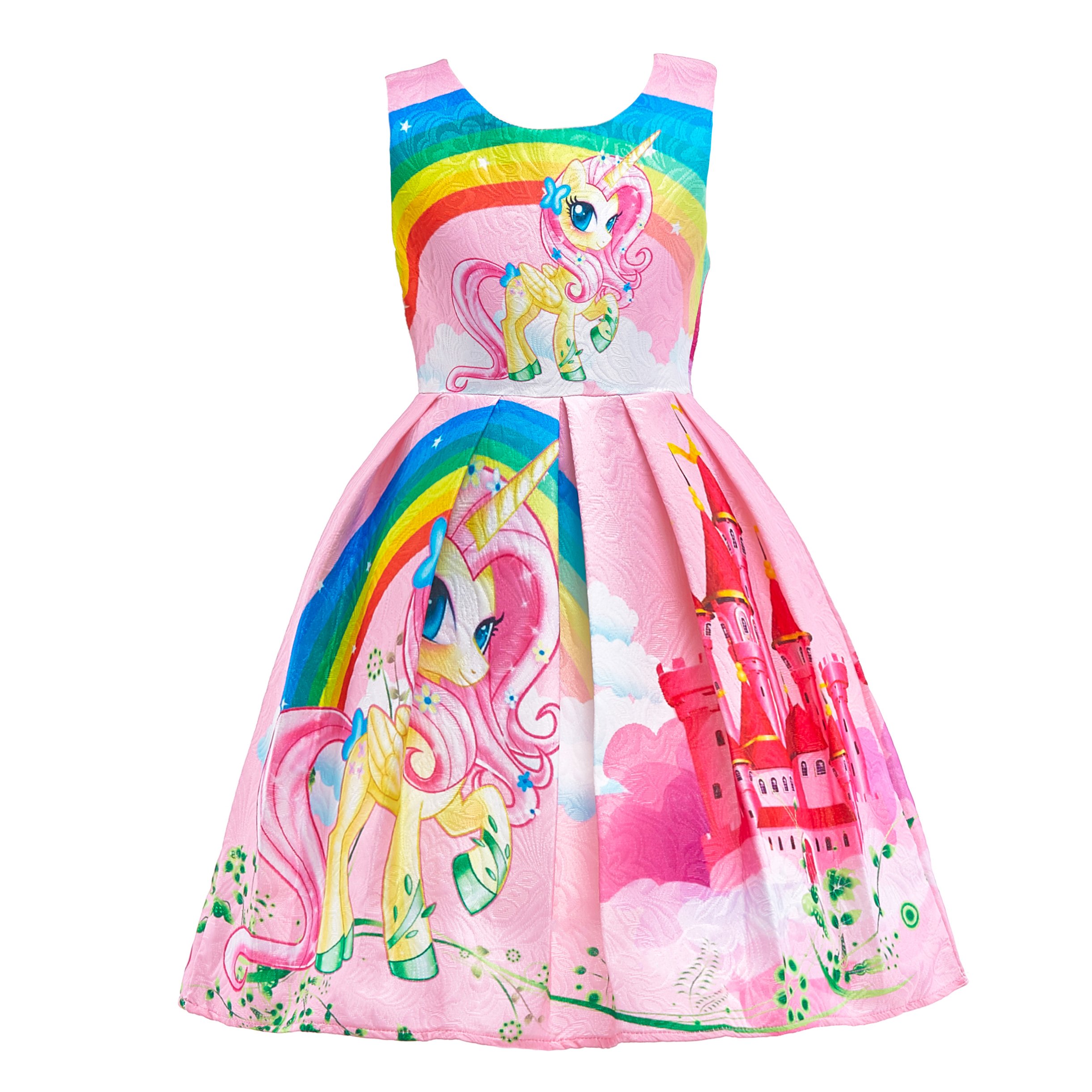 Lito Angels Girls Kids Rainbow Unicorn Dresses Costume Fancy Dress Up Outfit Halloween Party Age 5-6 Years Pink C